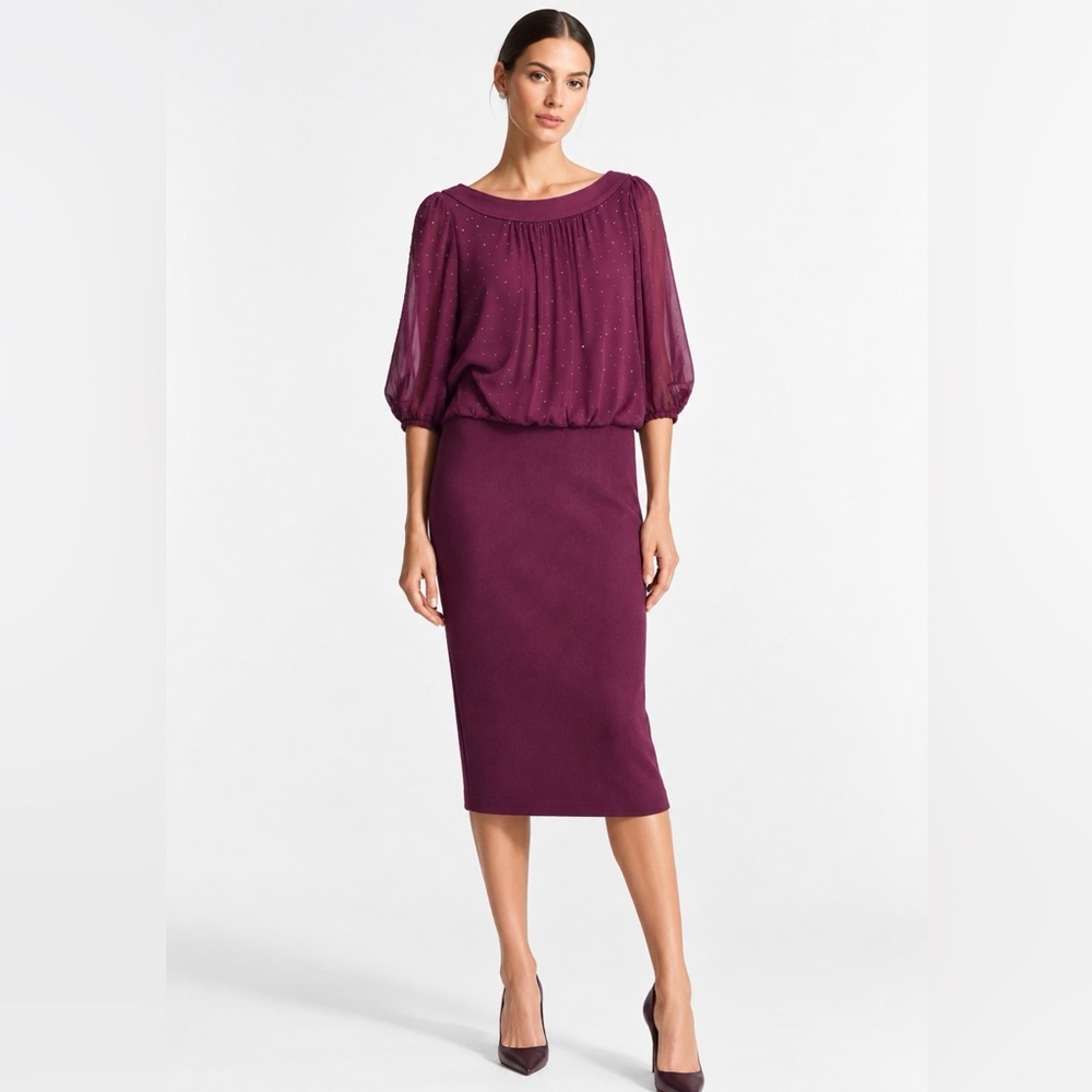 St John Santana Knit Silk Evening Crystal Diamond Formal Purple Dress 12